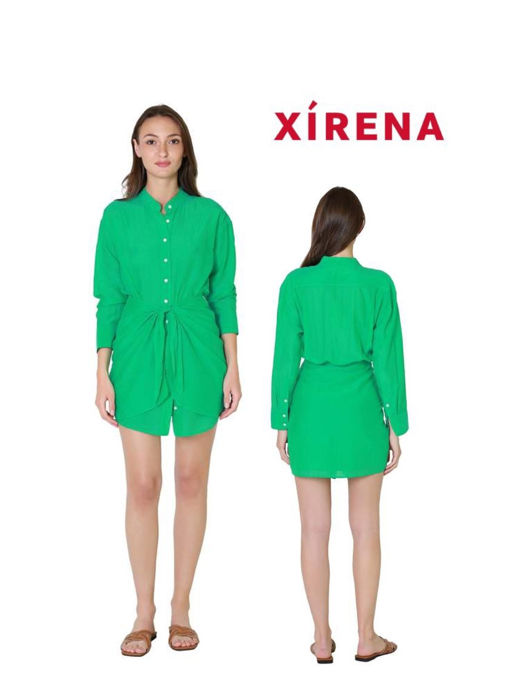 XiRENA Emerald Green Button-Front Twist-Waist Mini Dress
